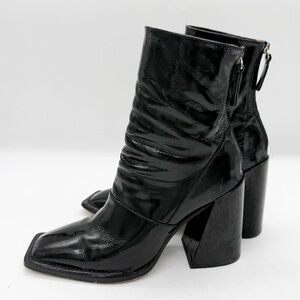Alias Mae Eden Black Patent Leather Mid-Calf Square Toe Boot Size 41 Chunky Heel